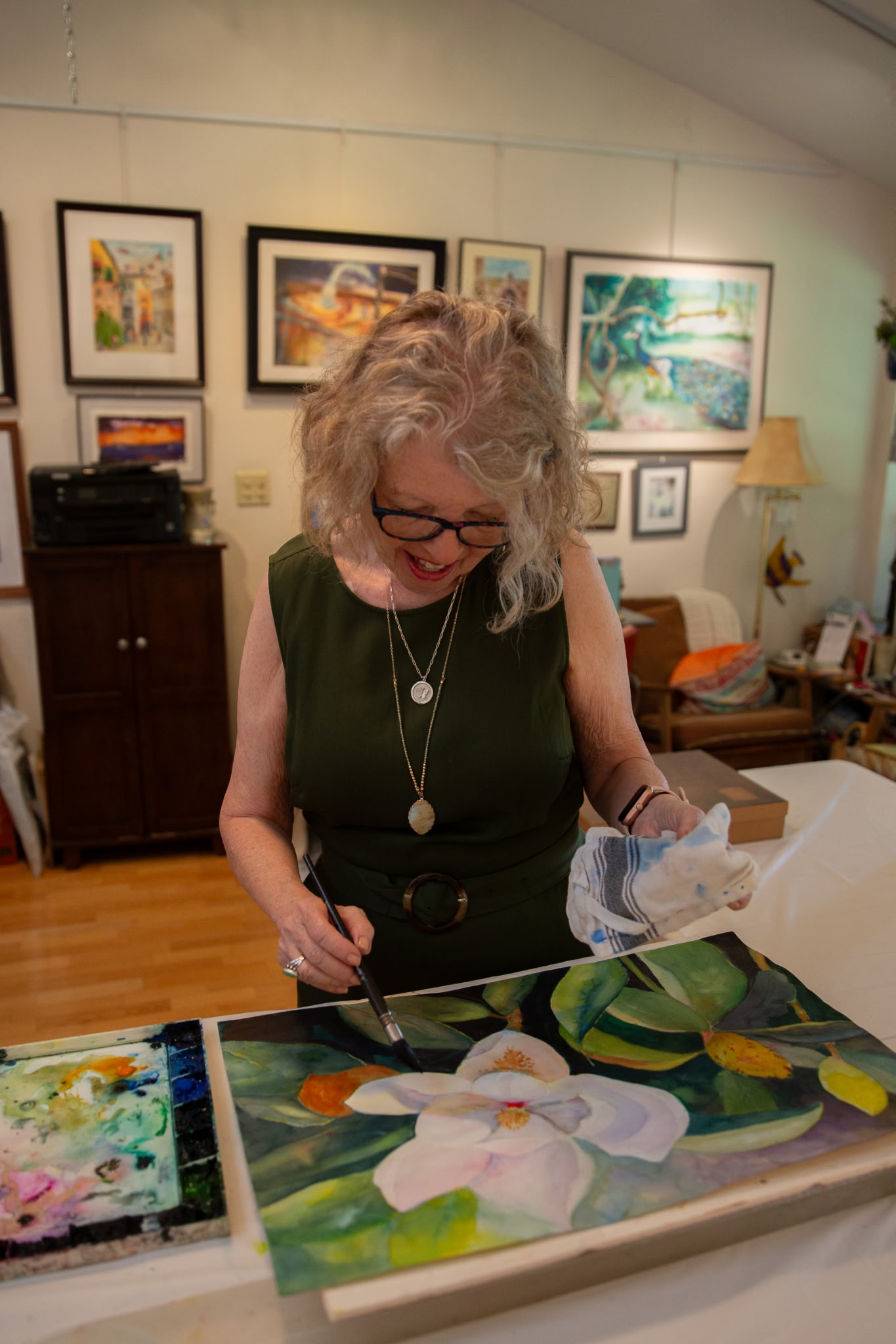 Jackie Haugen working on a watercolor painting
